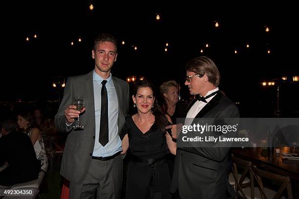 Den Avash, Kira Reed Lorsch, and Damian de Langeron attend Victorino Noval birthday celebration at The Vineyard Beverly Hills on October 10, 2015 in...