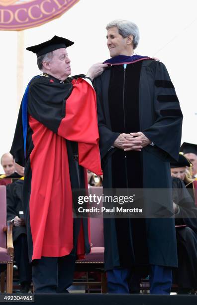 Secretary of State John Kerry delivered the commencement speech and received an honory degree from B.C. President William Leahy at Boston College's...