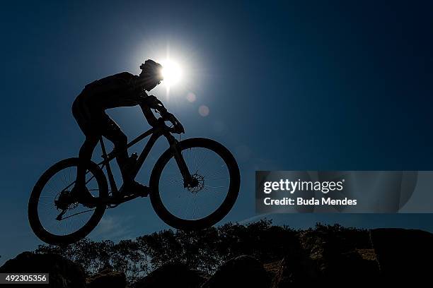 An athlete competes in the International Mountain Bike Challenge at the Deodoro Sports Complex on October 11, 2015 in Rio de Janeiro, Brazil. Some of...