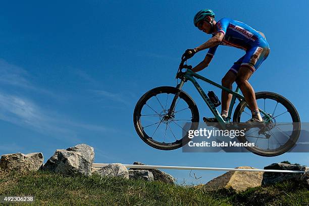 Jan Vastl of Czech Republic competes in the International Mountain Bike Challenge at the Deodoro Sports Complex on October 11, 2015 in Rio de...