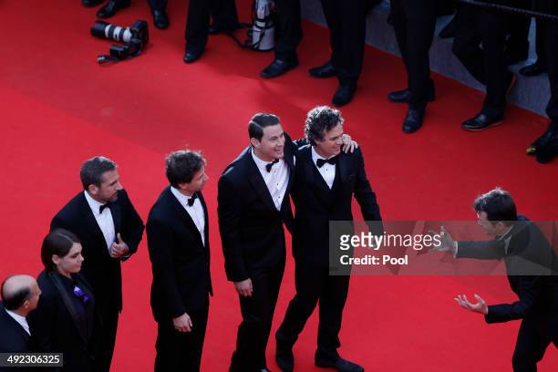 Steve Carell, director Bennett Miller, Channing Tatum and Mark Ruffalo attend the "Foxcatcher" premiere during the 67th Annual Cannes Film Festival...
