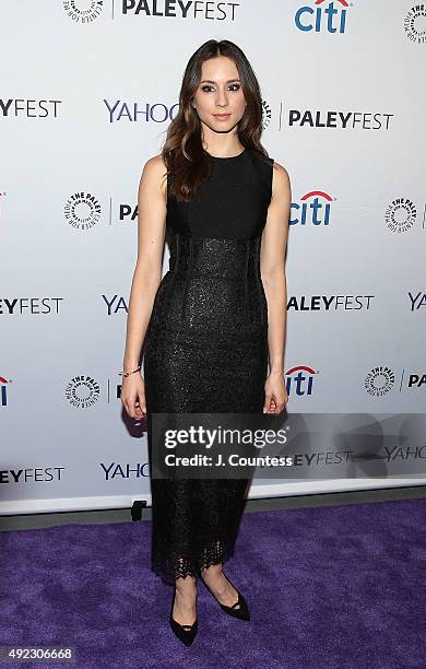 Actress Troian Bellisario attends the "Pretty Little Liars" panal discussion during the PaleyFest New York 2015 at The Paley Center for Media on...