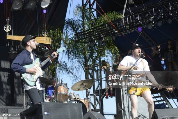 John Gourley and Zachary Carothers of Portugal. The Man perform during the 2014 Hangout Music Festival at Hangout Beach on May 18, 2014 in Gulf...