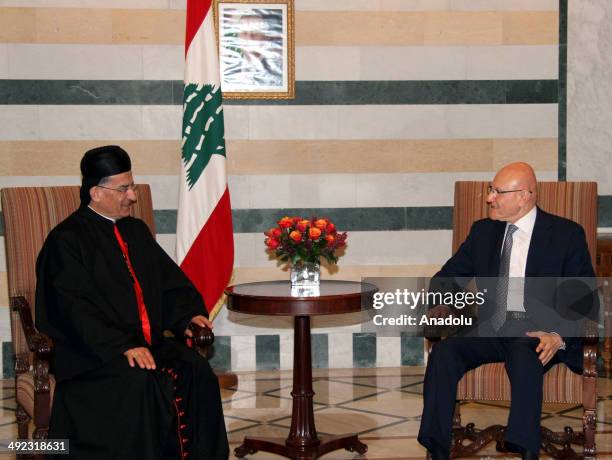 Bechara Boutros al-Rahi, 77th Maronite Patriarch of Antioch, meets with the Lebanon's Prime Minister Tammam Salam in Beirut, Lebanon on May 19, 2014.