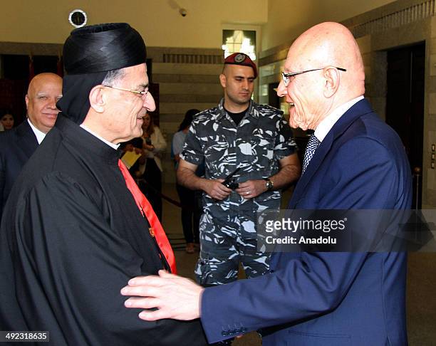 Bechara Boutros al-Rahi, 77th Maronite Patriarch of Antioch, meets with the Lebanon's Prime Minister Tammam Salam in Beirut, Lebanon on May 19, 2014.