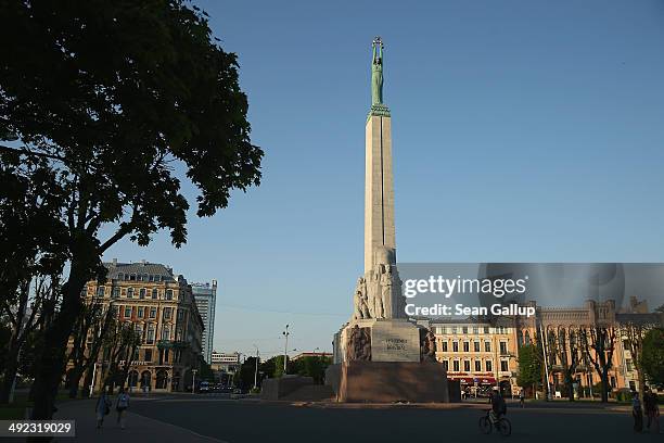 The Freedom Monument, which honours those killed in the Latvian War of Independence from 1918-1920, stands on May 19, 2014 in Riga, Latvia. Founded...