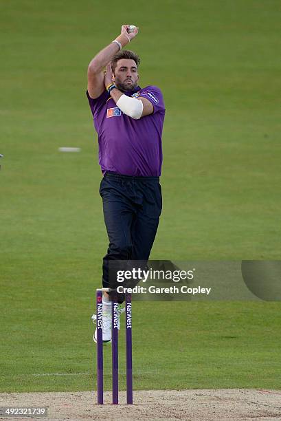 Liam Plunkett of Yorkshire bowls during the Natwest T20 Blast match between Yorkshire Vikings and Northants Steelbacks at Headingley on May 16, 2014...