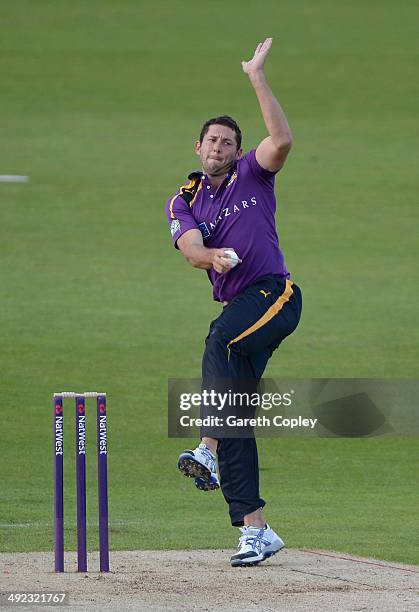 Tim Bresnan of Yorkshire bowls during the Natwest T20 Blast match between Yorkshire Vikings and Northants Steelbacks at Headingley on May 16, 2014 in...