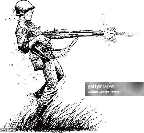 mutige usa. soldaten shooting 2 üben in combat - m14 stock-grafiken, -clipart, -cartoons und -symbole