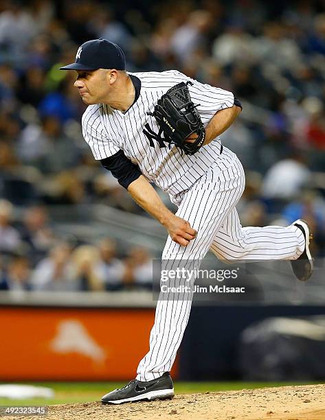 Alfredo Aceves of the New York Yankees in action against the New York Mets at Yankee Stadium on May 13, 2014 in the Bronx borough of New York City....