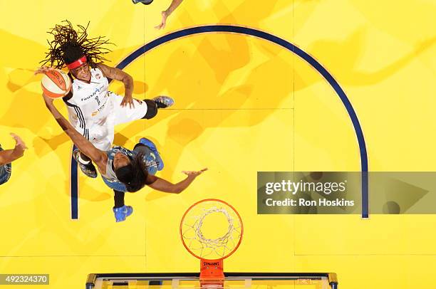 Shavonte Zellous of the Indiana Fever shoots the ball against the Minnesota Lynx during Game Four of the 2015 WNBA Finals on October 11, 2015 at...