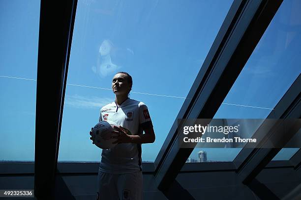 Caitlin Foord of Perth Glory poses following the 2015/16 W-League season launch at Westfield Towers on October 12, 2015 in Sydney, Australia.