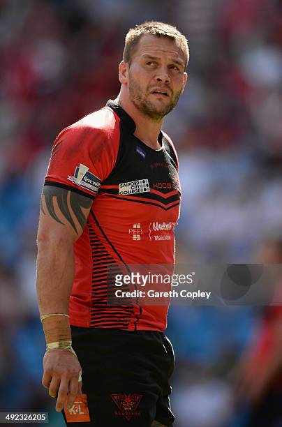Darrell Griffin of Salford Red Devils during the Super League match between Widnes Vikings and Salford Red Devils at Etihad Stadium on May 17, 2014...