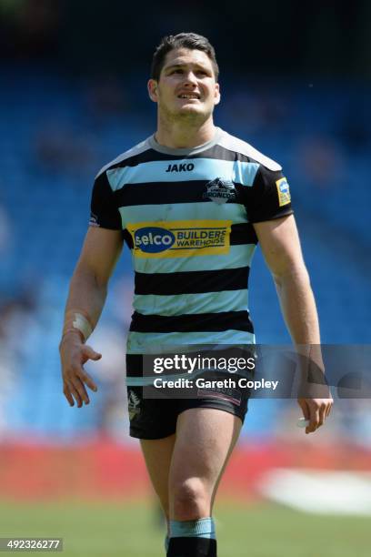 Ben Farrar of London Broncos during the Super League match between London Broncos and Catalan Dragons at Etihad Stadium on May 17, 2014 in...