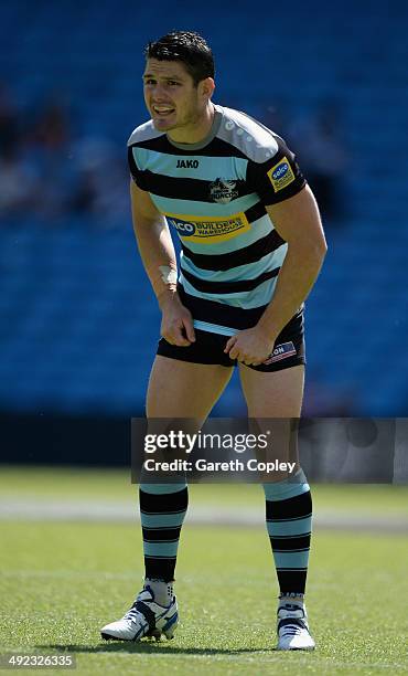 Ben Farrar of London Broncos during the Super League match between London Broncos and Catalan Dragons at Etihad Stadium on May 17, 2014 in...