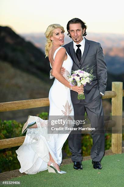 Actress McKenzie Westmore and Patrick Tatopoulos who were married at the Chateau Le Dome, Saddlerock Ranch Winery on October 11, 2015 in Malibu,...