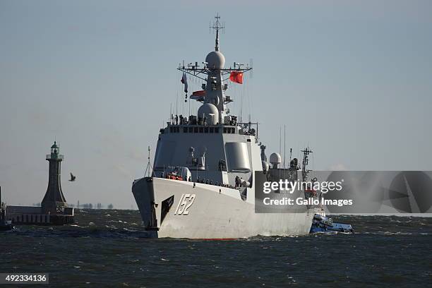 Ships from the People's Liberation Army Navy fleet visit the port of Gdynia on October 7, 2015 in Port Of Gdynia, Poland. The guided missile...