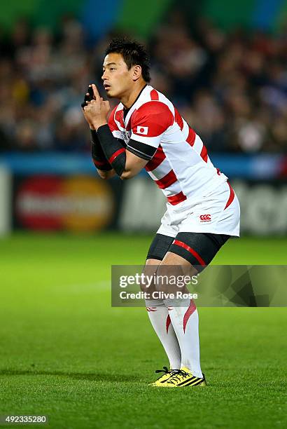 Ayumu Goromaru of Japan prepares to kick during the 2015 Rugby World Cup Pool B match between USA and Japan at Kingsholm Stadium on October 11, 2015...