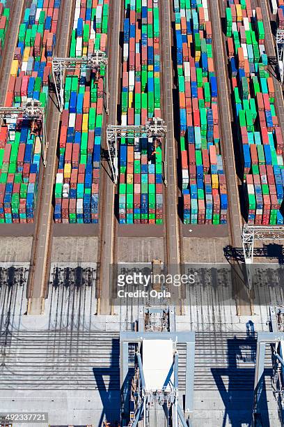 aerial view of a large container terminal - rotterdam harbour stock pictures, royalty-free photos & images