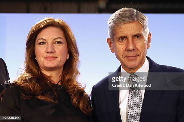 Baroness Karen Brady and Former Marks and Spencer's boss and the current chairman of the 'Britain Stronger in Europe' campaign Lord Stuart Rose pose...