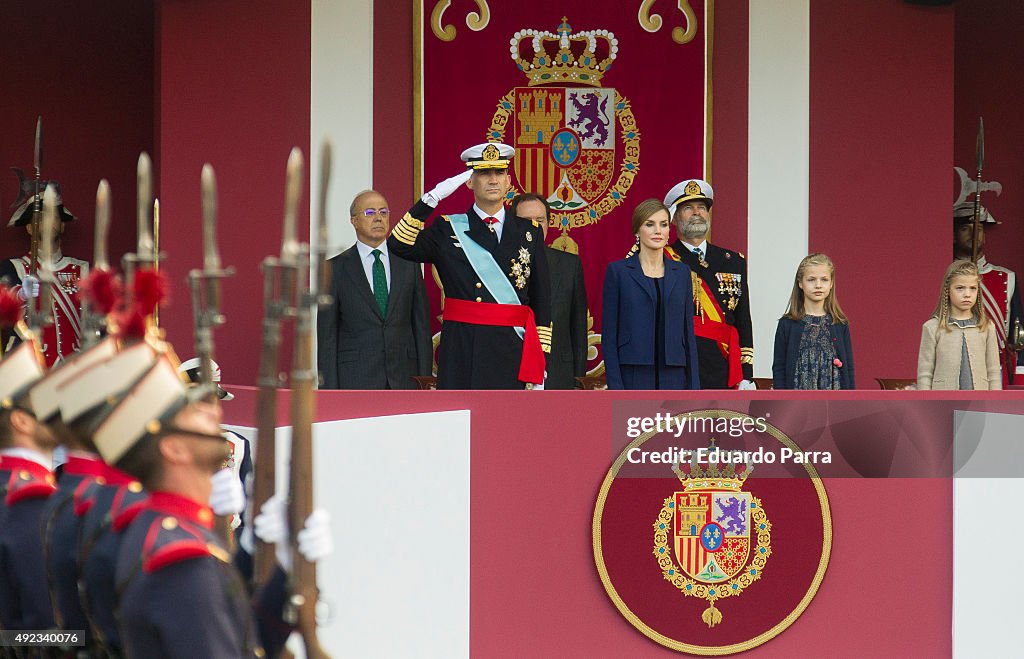 Spanish Royals Attend National Day Military Parade 2015