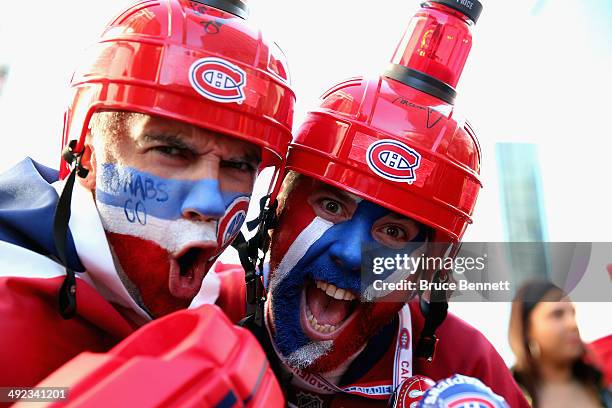 Montreal Canadiens fans cheer prior to Game Two of the Eastern Conference Final against the New York Rangers during the 2014 Stanley Cup Playoffs at...