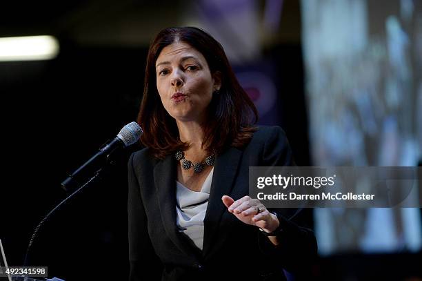 Senator Kelly Ayotte speaks at the No Labels Problem Solver convention October 12, 2015 in Manchester, New Hampshire. Eight presidential candidates...