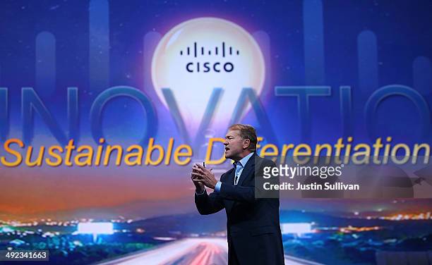 Cisco CEO John Chambers delivers the keynote address during the Cisco Live! conference on May 19, 2014 in San Francisco, California. Cisco CEO John...