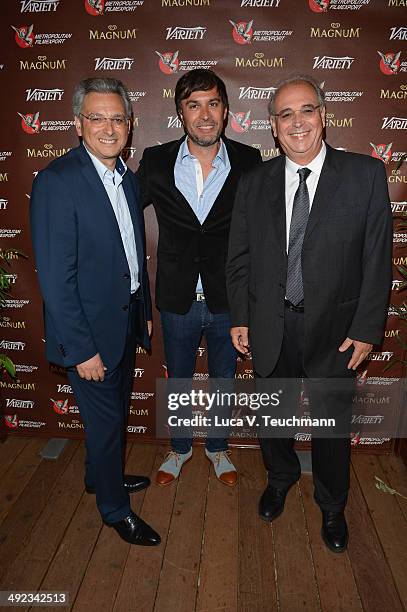 Victor Hadida and Samuel Hadida attend the Metropolitan Filmexport 35th Anniversary Party at Magnum Beach on May 19, 2014 in Cannes, France.