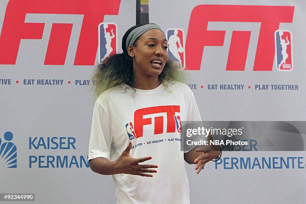 Candice Wiggins of the New York Liberty hosts a WNBA FIT Clinic at Maui Family YMCA on October 6, 2015 in Maui, Hawaii. NOTE TO USER: User expressly...