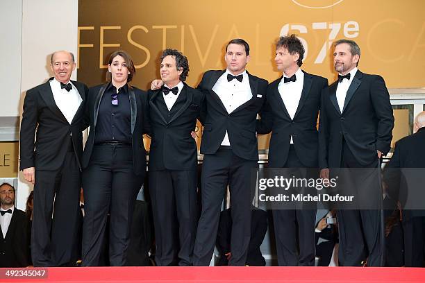 Jon Kilik, Megan Ellison, Mark Ruffalo, Channing Tatum, Bennett Miller and Steve Carell attend the Premiere of "Foxcatcher" at the 67th Annual Cannes...