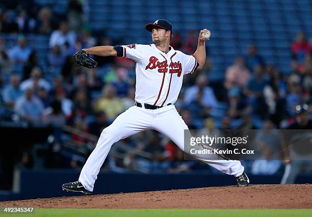 Mike Minor of the Atlanta Braves pitches in the fourth inning to the Milwaukee Brewers at Turner Field on May 19, 2014 in Atlanta, Georgia.