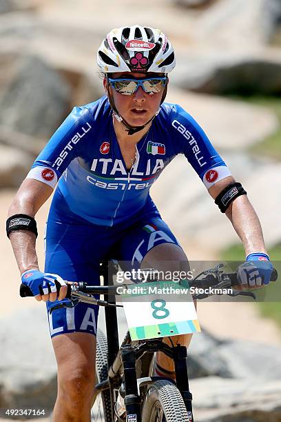 Eva Lechner of Italy competes in the International Mountain Bike Challenge at the Deodoro Sports Complex on October 11, 2015 in Rio de Janeiro,...