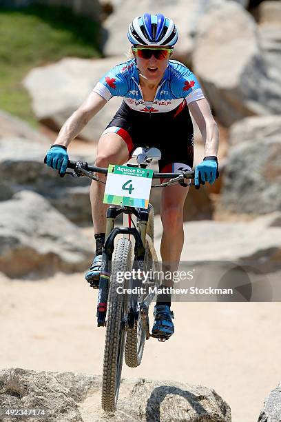 Catharine Pendrel of Canada competes in the International Mountain Bike Challenge at the Deodoro Sports Complex on October 11, 2015 in Rio de...