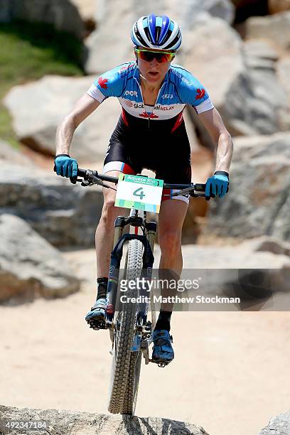 Catharine Pendrel of Canada competes in the International Mountain Bike Challenge at the Deodoro Sports Complex on October 11, 2015 in Rio de...
