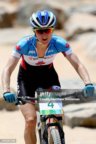 Catharine Pendrel of Canada competes in the International Mountain Bike Challenge at the Deodoro Sports Complex on October 11, 2015 in Rio de...