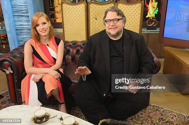 Jessica Chastain and Guillermo del Toro visit the set of Univisions "Despierta America" to promote the film "Crimson Peak"at Univision Studios on...
