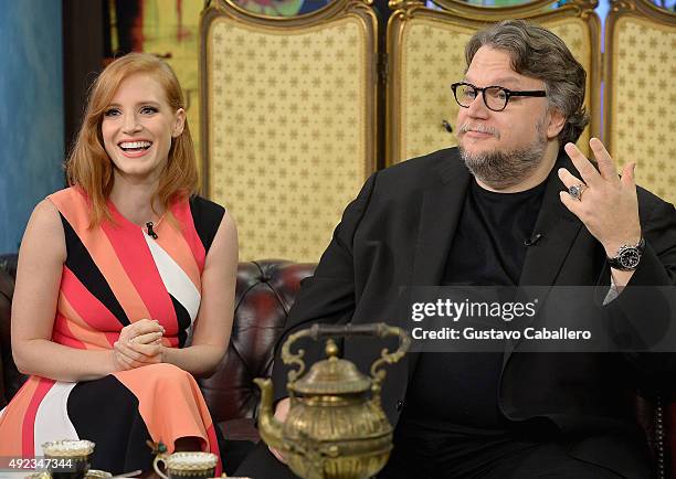 Jessica Chastain and Guillermo del Toro visit the set of Univisions "Despierta America" to promote the film "Crimson Peak"at Univision Studios on...