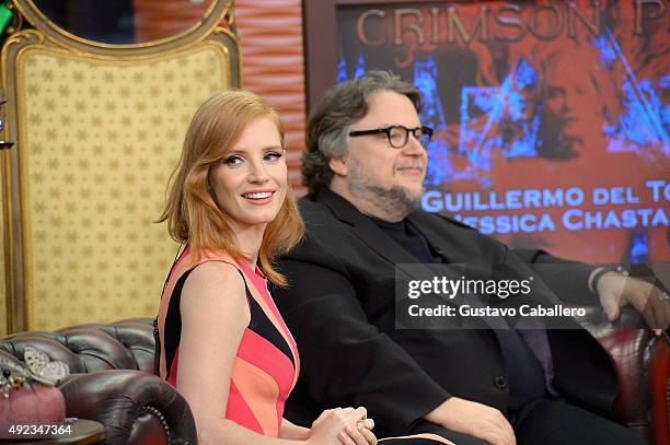 Jessica Chastain and Guillermo del Toro visit the set of Univisions "Despierta America" to promote the film "Crimson Peak"at Univision Studios on...