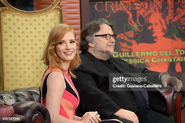 Jessica Chastain and Guillermo del Toro visit the set of Univisions "Despierta America" to promote the film "Crimson Peak"at Univision Studios on...