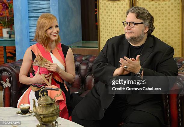 Jessica Chastain and Guillermo del Toro visit the set of Univisions "Despierta America" to promote the film "Crimson Peak"at Univision Studios on...