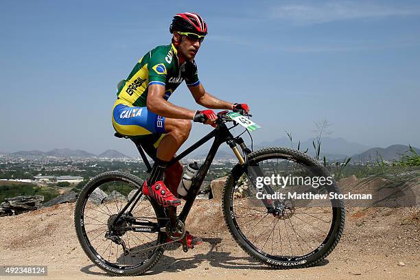 Ricardo Pscheidt of Brazil competes in the International Mountain Bike Challenge at the Deodoro Sports Complex on October 11, 2015 in Rio de Janeiro,...