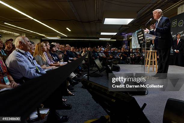 Republican Presidential candidate Donald Trump speaks at the No Labels Problem Solver convention October 12, 2015 in Manchester, New Hampshire. Eight...