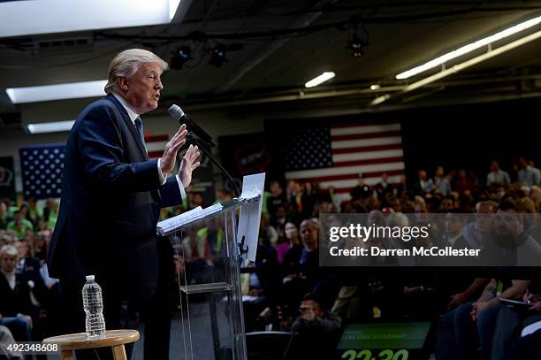 Republican Presidential candidate Donald Trump speaks at the No Labels Problem Solver convention October 12, 2015 in Manchester, New Hampshire. Eight...