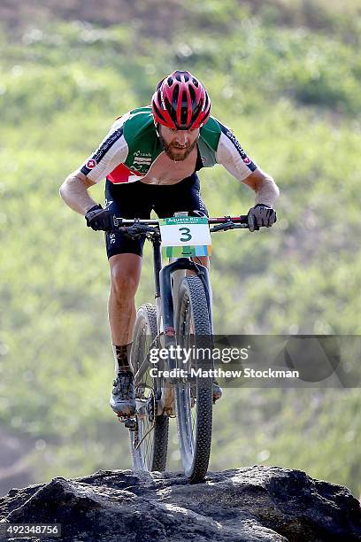 Florian Vogel of Switzerland competes in the International Mountain Bike Challenge at the Deodoro Sports Complex on October 11, 2015 in Rio de...
