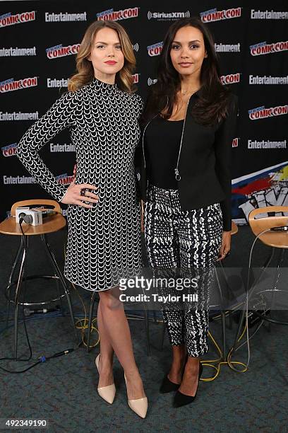 Erin Richards and Jessica Lucas visit the SiriusXM Studios during New York Comic-Con at The Jacob K. Javits Convention Center on October 11, 2015 in...