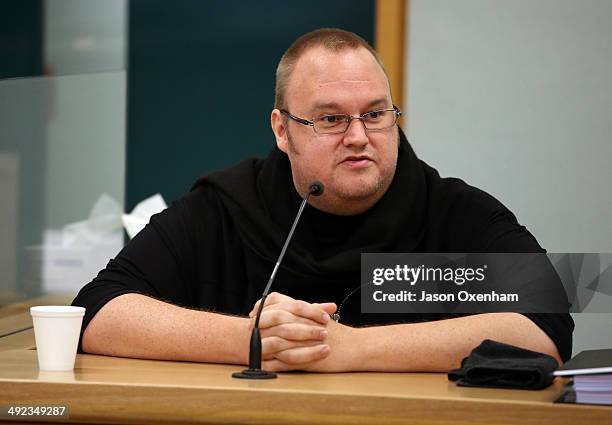 Kim Dotcom appears at Auckland High court on May 20, 2014 in Auckland, New Zealand. John Banks has been charged with filing a false electoral return...