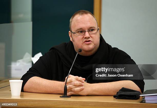 Kim Dotcom appears at Auckland High court on May 20, 2014 in Auckland, New Zealand. John Banks has been charged with filing a false electoral return...