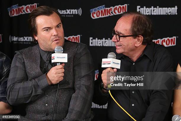 Jack Black and R.L. Stine visit the SiriusXM Studios during New York Comic-Con at The Jacob K. Javits Convention Center on October 11, 2015 in New...