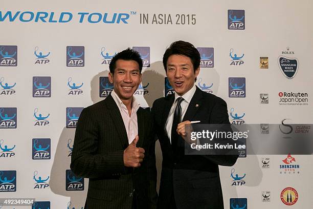 Pasadora Srichapan and Shuzo Matsuoka pose for a picture at ATP World Tour in Asia 2015on October 12, 2015 in Shanghai, China.